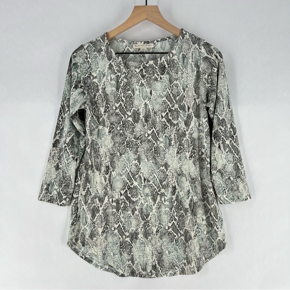 Emaline Reptile Snake Print Stretch Jersey Knit 3/4 Sleeve Top Size‎ S